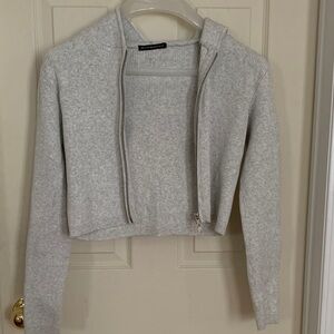 BM grey Ribbed Zip-Up Hoodie